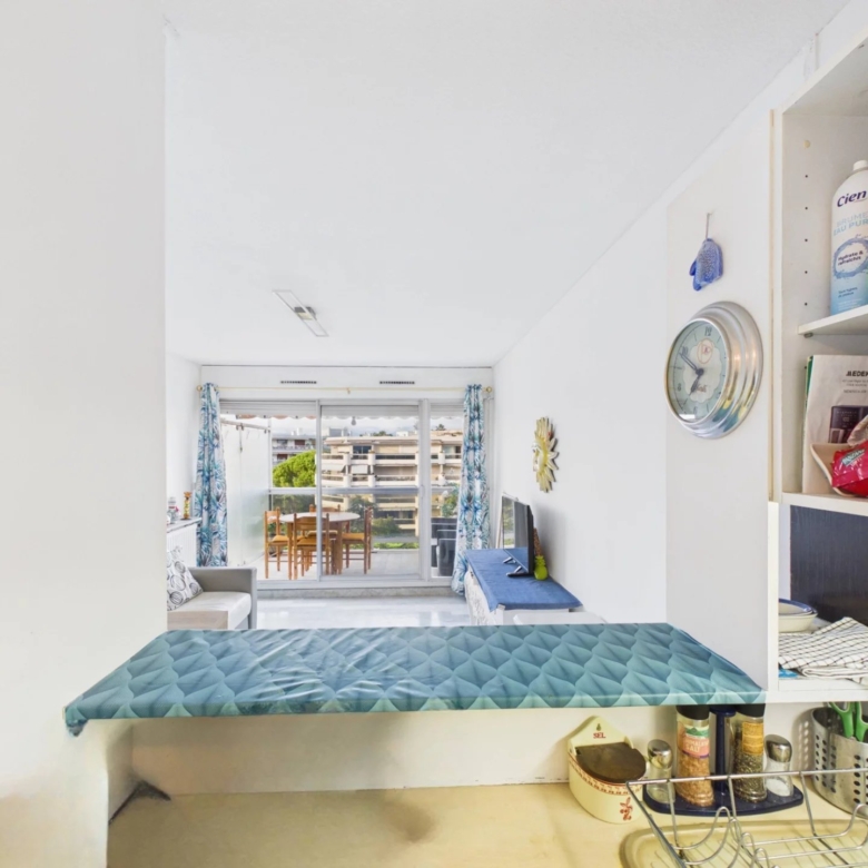 À deux pas d’Antibes et Juan-les-Pins – Studio cabine en résidence sécurisée avec parc et piscine