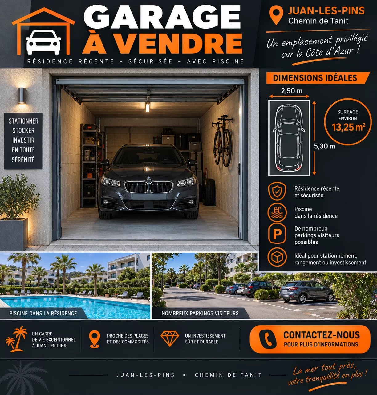 GARAGE A VENDRE JUAN LES PINS CHEMIN TANIT - Tanit Immobilier