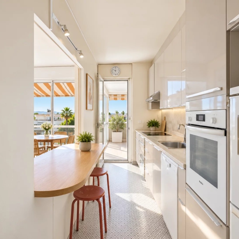 DERNIER ÉTAGE – MAS DU TANIT – JUAN-LES-PINS Environ 90 m² • Terrasse de 100 m² • Triple exposition • Vues mer & montagnes • Piscine